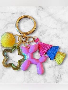Pink Balloon Dog Tassel Keychain